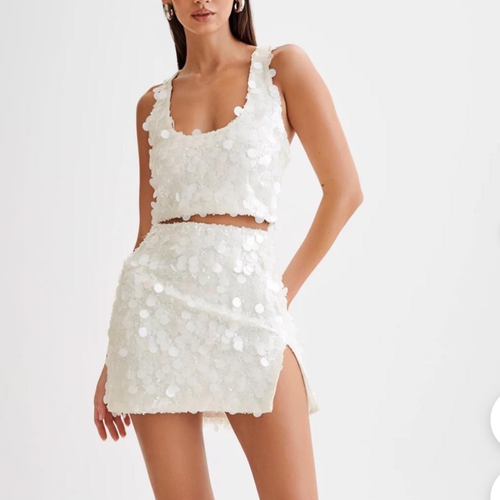 Meshki white sequin set